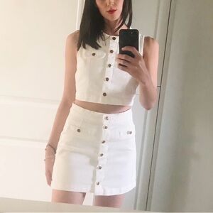 Reformation Cher denim crop top and mini skirt
